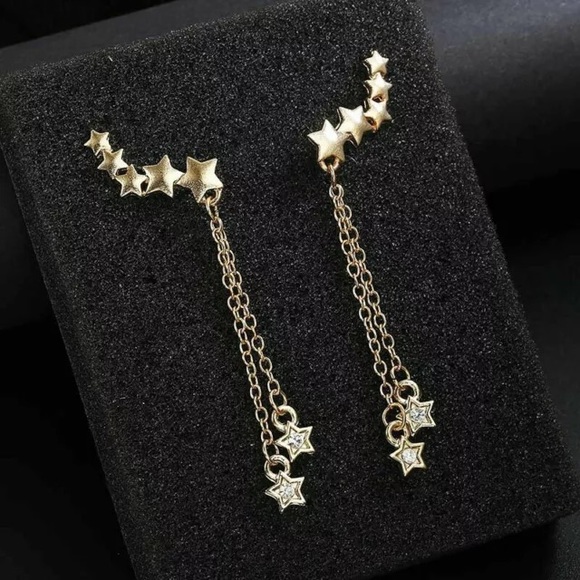 Maze Gold Star Dangle Earrings - Picture 3 of 3